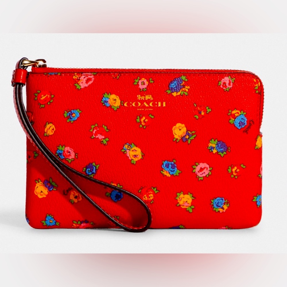 Coach wristlet red floral.